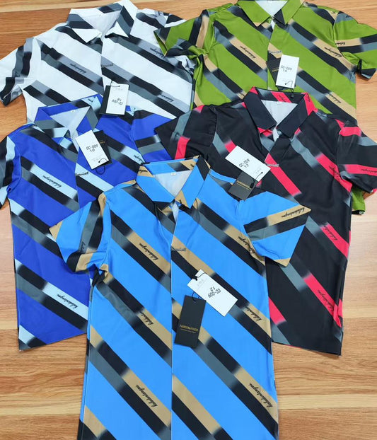 FASHIONVASGAGA Men's Diagonal Stripe Short-Sleeve Shirt