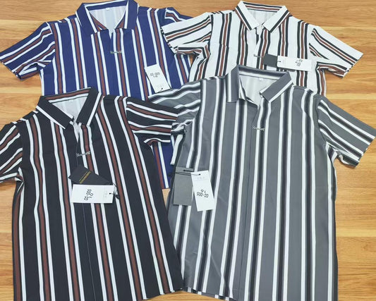 Men's vertical stripe short sleeve shirt