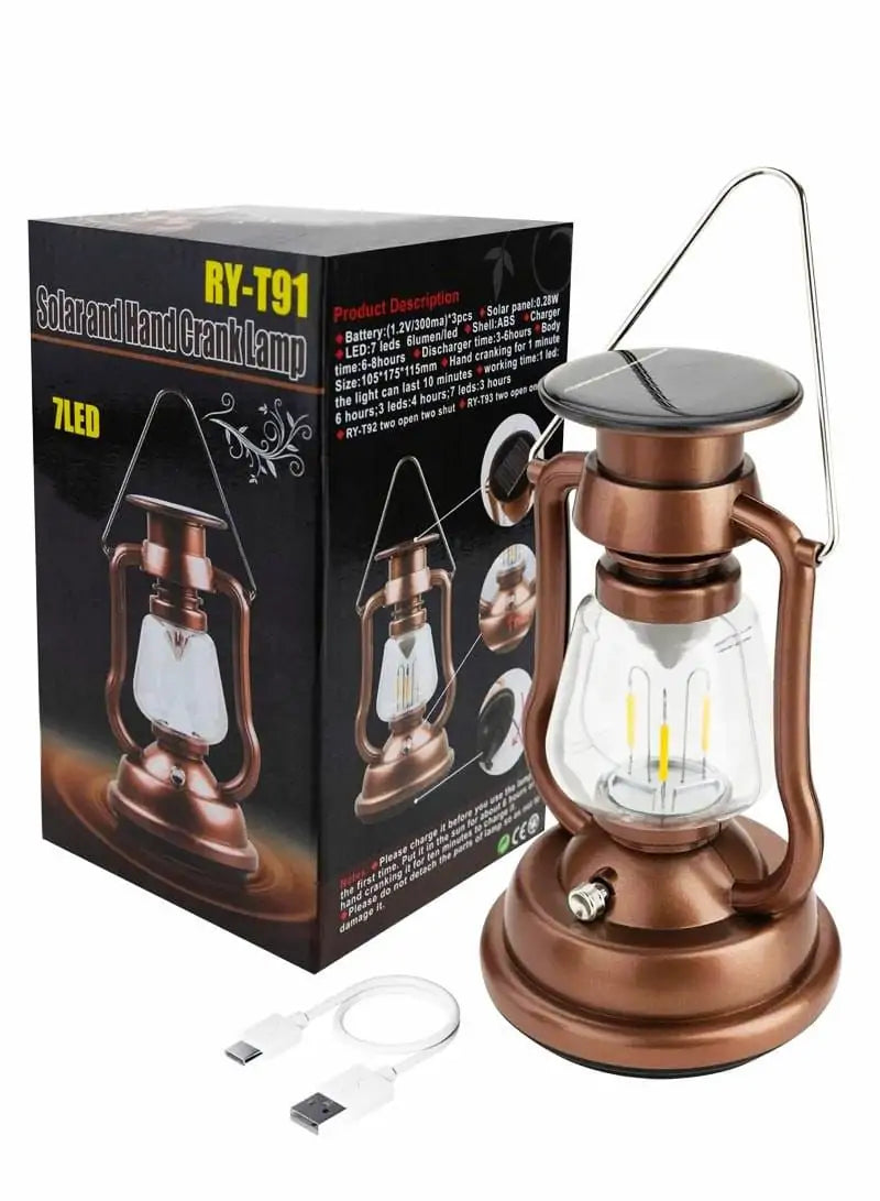 Vintage-Style Solar & Hand-Crank LED Emergency Lantern
