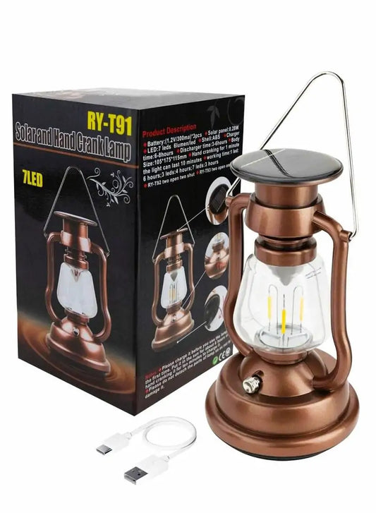 Vintage-Style Solar & Hand-Crank LED Emergency Lantern