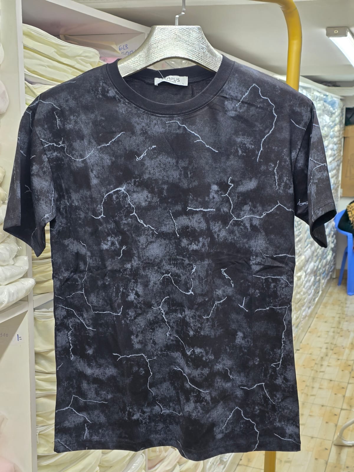 Marble Crackle All-Over Print T-Shirt - Black & Grey